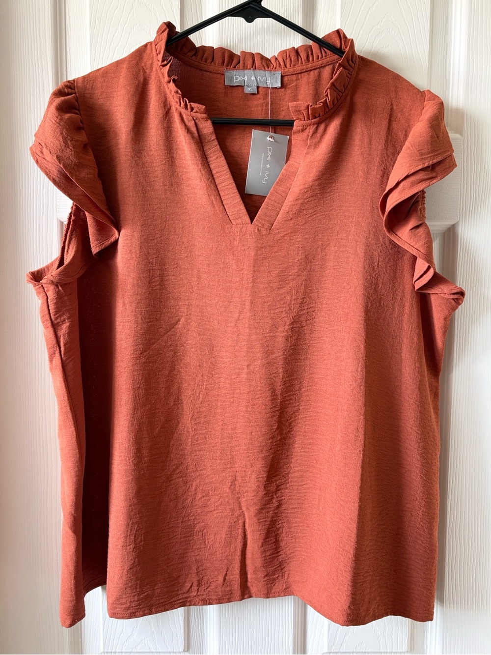 🍉NEW LISTING🍉 Women's V-Neck Ruffle Sleeve Blouse in Rust